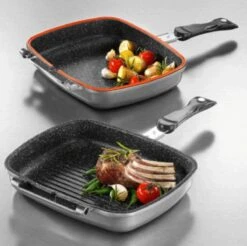 Herenthal Dubbele Grillpan - Ø 28 Cm - Koekenpan - Keramische Pan - Marmeren Coating Met Antiaanbaklaag - PFAS & PFOA Vrij - Pan - Grill - Vermindert Geur, Rook En Oliespatten - Zilver -Pot Promotiewinkel 1200x1195 4