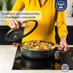 Westinghouse Hapjespan Inductie - Ø 28 Cm - Zwart Marmer Wood - Speciale Editie - Met Deksel - Geschikt Voor Alle Warmtebronnen -Pot Promotiewinkel 1200x1200 1028