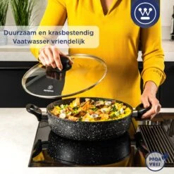 Westinghouse Hapjespan Inductie - Ø 28 Cm - Zwart Marmer - Met Deksel -Pot Promotiewinkel 1200x1200 1032