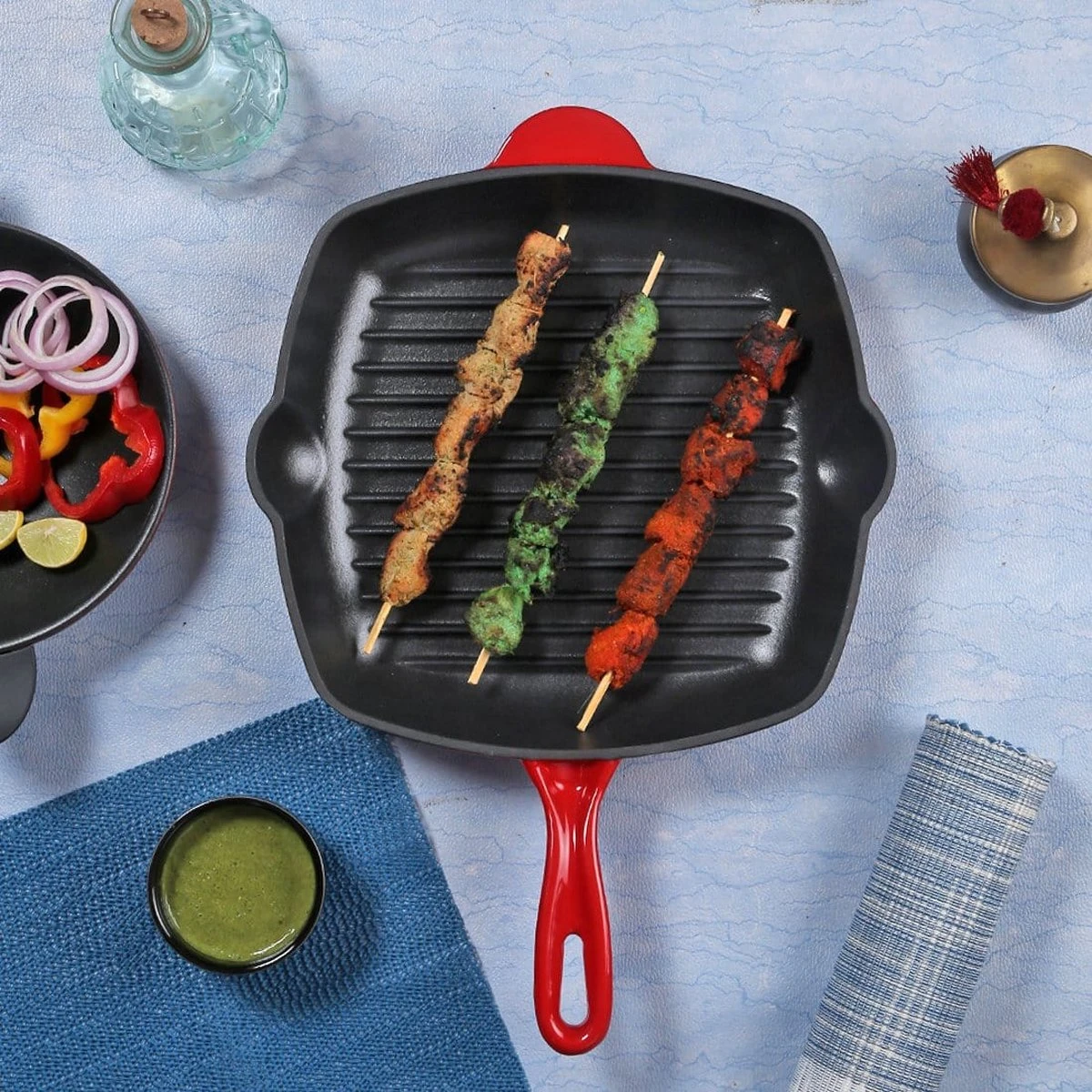 Cdealsz® Grillpan Gietijzer - Inductie - Rood - 28 Cm 2 Cdealsz® Grillpan Gietijzer - Inductie - Rood - 28 Cm - Afbeelding 2