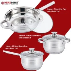Herzberg Pannenset – 12-Delig – Voor Inductie En Gas – Vaatwasser Bestendig – RVS Met Glazen Deksels -Pot Promotiewinkel 1200x1200