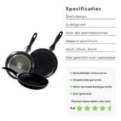 Cheqo® PRO 3-Delige Koekenpannenset - Koekenpan Set - Pannenset - Geperst Aluminium - Geschikt Voor Gas, Elektrisch, Keramisch, Halogeen Koken -Pot Promotiewinkel 1200x1200 661
