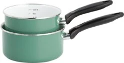 Lite-Body Magnus 2-delige Steelpannenset - Ø16 CM En Ø18 CM- Emaille - Olijf Groen - Inductie -Pot Promotiewinkel 1200x607 2