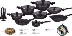 Royal Swiss® - Set Lot 33-delige - Pannenset Inductie - Steengoeden - Afneembare Handgreep - Glazen Deksel - Geschikt Voor Oven - PFAS-vrij + Keukengerei -Pot Promotiewinkel 1200x608