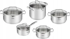 Tefal Duetto+ Pannenset -10 Delig- 5 Pannen - Kookpannenset - Zilver - Afdruipdeksels