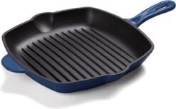 Koock Amsterdam® Grillpan - Geëmailleerd Gietijzer - Geschikt Voor Alle Warmtebronnen - Mat Blauw