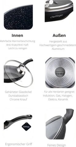 Cheffinger Koekenpan - Met Deksel - Marmeren Coating - 26 Cm - Zwart -Pot Promotiewinkel 623x1200