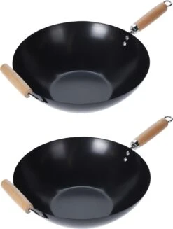 Wok Carbon Staal Ø35cm Houten Handgreep Wokpannen -Pot Promotiewinkel 907x1200